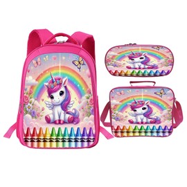 UIAMT 3PCS Unicorn Ball Backpack for Girls, Kids Backpack Set with Lunch Box, Backpacks for Kids Children Teens Toddler Elementary Middle School - Bookbag Travel Back Pack Ages 6-18