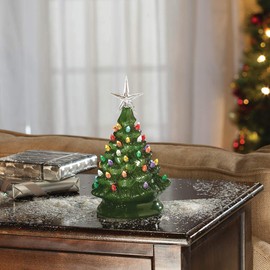 HOLIDAY PEAK Battery-Operated Vintage-Style Ceramic Christmas Tree, Nostalgic Holiday Décor, Green, 9" High