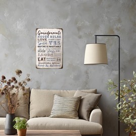 Heuhuww Heuhuww Grandparents Gifts-Vintage Grandparents House Rules Metal Sign for Grandma Grandpa from Grandkids Rustic Farm Home Kitchen Decor 12" x 8"(H19)