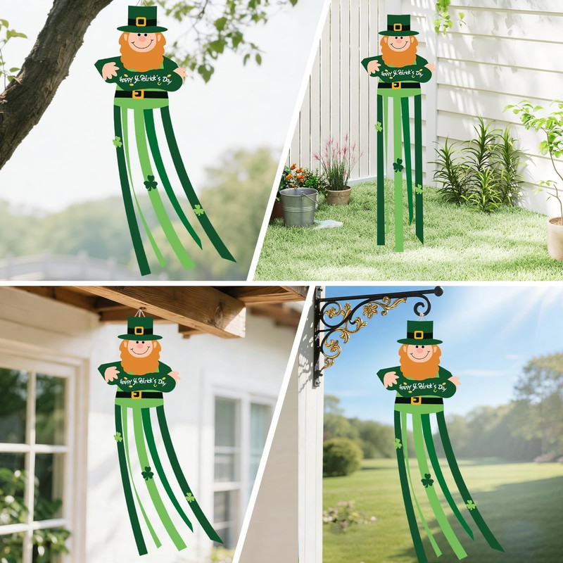 47 Inches St. Patrick's Day Leprechaun Windsock Decoration, Green Hanging