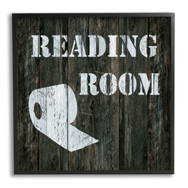 Stupell Industries Reading Room Phrase Rustic Bathroom Toilet Paper, Designed by Carol Robinson Black Framed Wall Art, 24 x 24, Brown