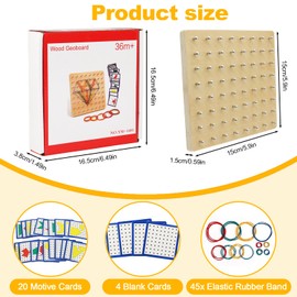 Ryvera Wooden Geoboard, Wooden Puzzle Montessori Toy from 3 4 5 6 Years, Wooden Puzzle for Toddlers, Wooden Geoboard Geometry Board Motor Skills Toy Gift for Children Boys Girls (Style 1)