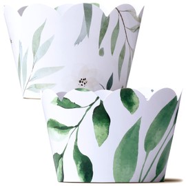 Leaf Cupcake Wrappers And Floral Cupcake Wrappers 48 Count - Greenery Cupcake Wrappers - Green Leaves - Greenery Baby Shower Decorations - Green Leaf Wedding Cupcake Wrappers - Floral Pattern