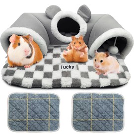 PINVNBY 3 Pcs Guinea Pig Hideout and Tunnel Bed, Removable Soft Bunny Tunnel Tube with Guinea Pig Liner Small Animal Tunnel Toy for Ferrets Hamster Hedgehog Kitty Chinchilla（Gray）