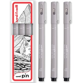 uni-ball PIN Fineliners | Fine Tipped Writing Pens | Water & Fade Resistant Ink | Ideal for Sketching, Scrapbooking, Outlining, Art, Technical Drawing | In Gift Box (Light Grey - 0.1mm, 3)