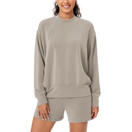 ODODOS Modal Soft Long Sleeve Oversized Sweatshirts for Women Crew Neck Pullover Tops, Khaki, Medium