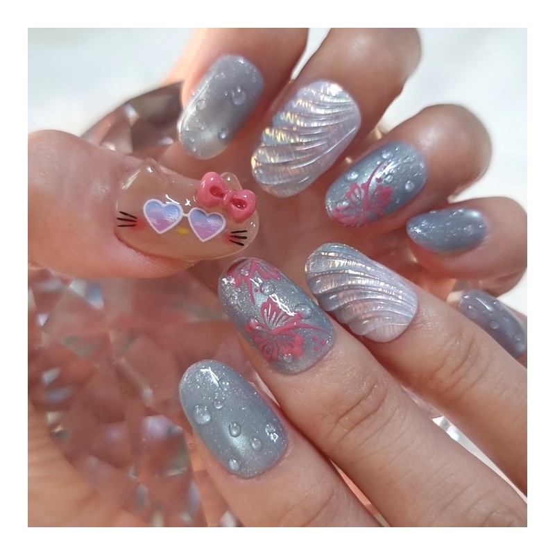 Summer Sunguri Cat Handmade Nail Tips - Stiletto / 썸머