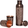 Copper Water Bottle with 2 Tumblers Set, Floral Pattern for