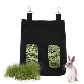 Rabbit Hay Feeder Bag, Guinea Pig Hay Feeder Holder – Hanging 600D Oxford Cloth Feeder for Small Animals with 2 Windows