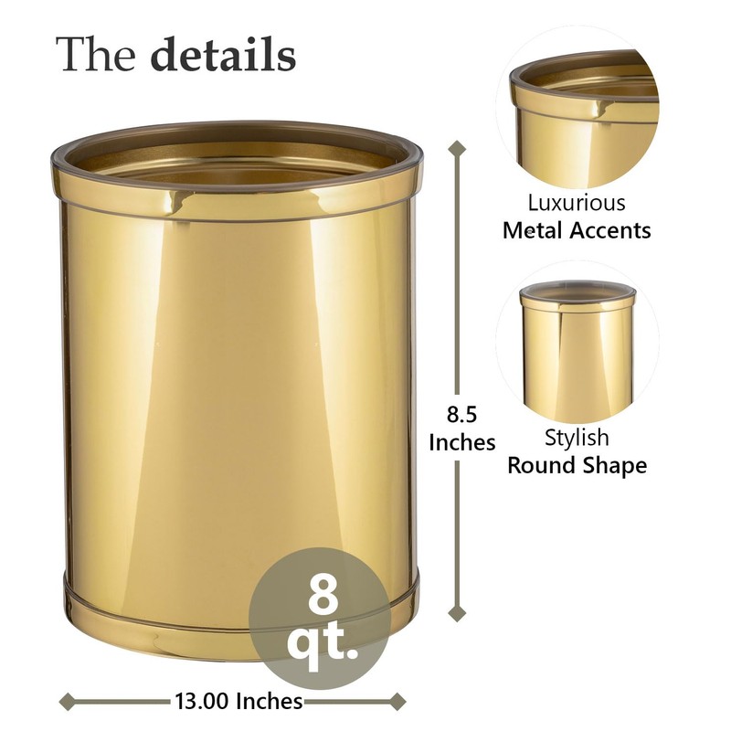 Kraftware Mylar Round Waste Basket, 11", Polished Brass Color