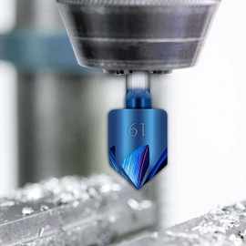 KEWAYO 6 PCS Countersink Drill Bit Set, 1/4" Hex Shank HSS 90° Titanium Coated Metal End Mill, Blue Nano Coated 5 Flute Chamfer Countersink Bits for Wood and Soft Metal Chamfer Cutter