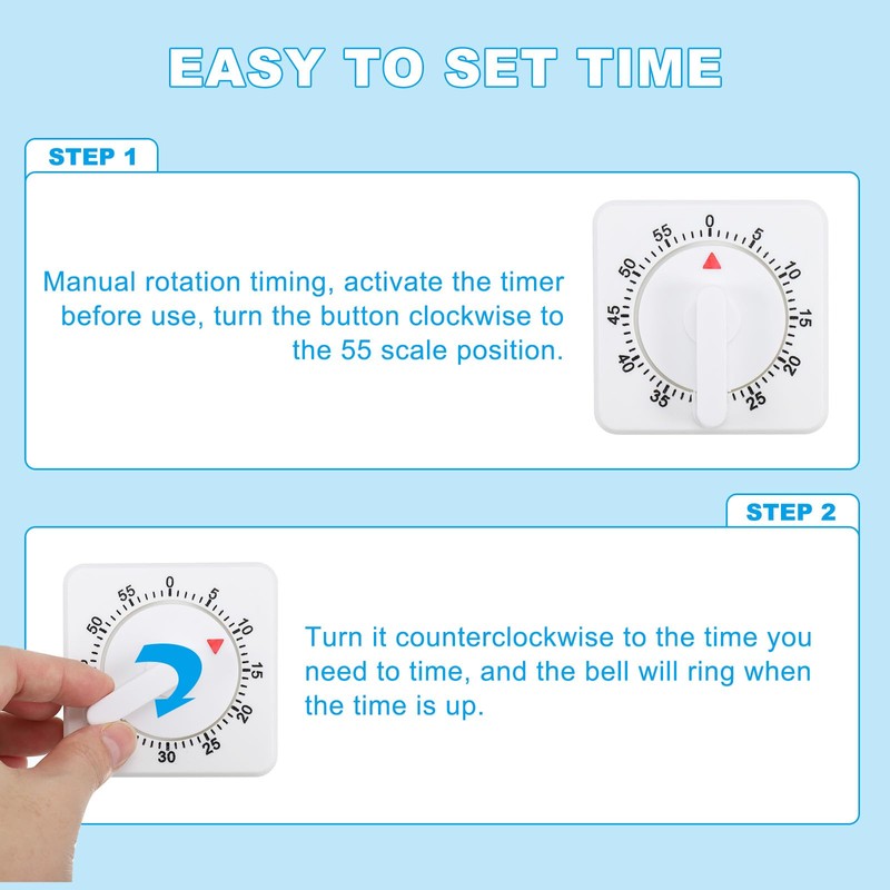 PATIKIL 60-Minute Visual Countdown Timer, 2 Pcs Mechanical Wind Up