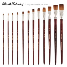 Creative Mark Mimik Kolinsky Synthetic Sable Paint Brushes - Long Handle, Long Bristle Kolinsky Brushes with Resilient Synthetic Fiber for Oil, Watercolor and Acrylic - Flat Size # 8