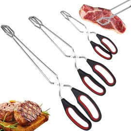 Set of 3 Scissor Tongs Cooking Stainless Steel Food Tongs Barbecue Grilling Tongs for Flipping Food Tool, 9/11/13 Inch