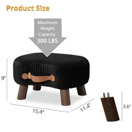 LUE BONA Small Curved Foot Stool with Handle, Black Velvet Footstool and Ottomans, Modern Foot Rest with Wooden Legs, Step Stool with Padded Seat for Couch, Living Room…