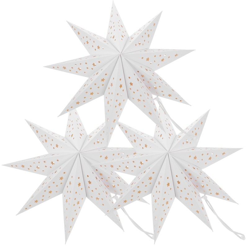 Lurrose Paper Star Lantern, 3 Pack 9 Pointed Star Lampshade