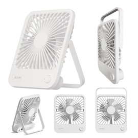 JISULIFE Ultra Thin Desktop Fan, Life1 Cordless Fan, 3-Way Place, Hold, Hanging, 4 Levels of Wind Power, 180° Angle Adjustment, Ultra Wide Angle Square Guide Body, Quiet Design, Compact, 6 Hours of
