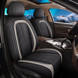 IKABEVEM Full Car Seat Covers Leather Car Seat Covers Fit for Kia K5 2021-2025 Waterproof and Anti Staining Auto Protector 2 Rows 5 Seats(Black & White)