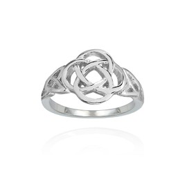 Hoops & Loops Sterling Silver High Polished Filigree Five-Fold Celtic Knot Ring, Size 8
