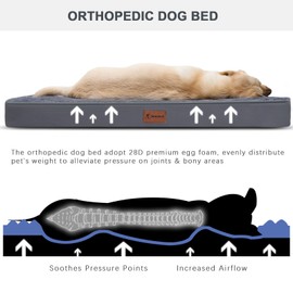 MIHIKK Waterproof Extra Large Dog Bed Orthopedic Dog Beds for Crate with Removable Washable Cover Egg-Crate Foam Pet Pad Mat with Anti-Slip Bottom, 53x36 Inch, Grey