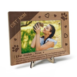 KLYTINK Cat Mom Gifts, Cat Mom Photo Frame, Cat Gifts for Cat Lovers, Cat Wooden Picture Frame Birthday Christmas Friendship Gifts for Women Bestie Friend Sister, 4 x 6Inch Photo (Brown-CAT MOM)