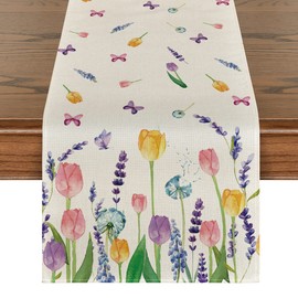 Artoid Mode Lavender Tulip Spring Table Runner, Seasonal Spring Kitchen Dining Table Decoration Indoor Holiday Party Decor 40x180 cm