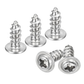sourcing map ST4x10mm Phillips Pan Head Self-tapping Screw with Washer, 100pcs - 304 Stainless Steel Wood Screw Full Thread (Silver)