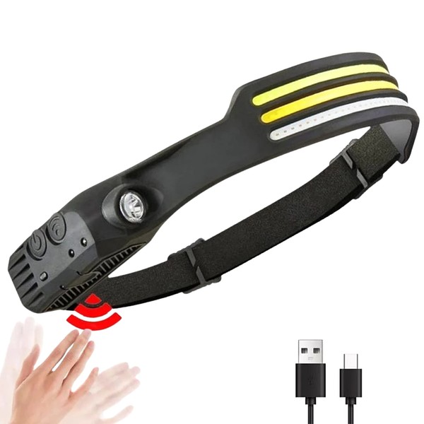 ZACTLY Triple LED Head Torch Red Yellow White, USB-C Rechargeable,