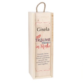 Herz & Heim® Gift packaging for bottle - pension/retirement/pension - with print of the name and text of your choice