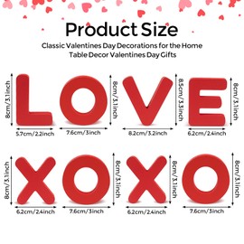 8Pcs Valentine's Day Wooden Tabletop Decorations Kit Valentine LOVE XOXO Wood Desktop Centerpieces Valentine's Day Table Arts Craft Decor for Wedding Anniversary Engagement Party Supplies Home Bedroom