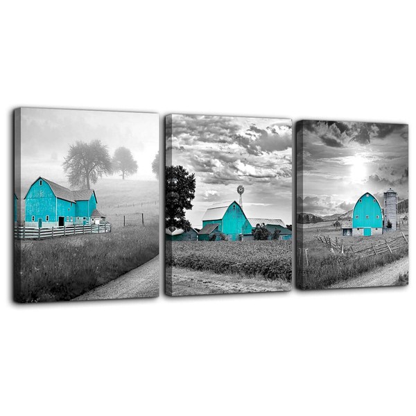 Mofutinpo Teal Farmhouse Black and White Country Rustic Cabin Wall Art for Bedroom Bathroom Wall Decoration Artwork for Home Living Room Wall Decor