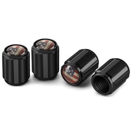 American Flag Tire Valve Caps Aluminum Valve Stem Caps Black Metal Valve Stem Covers Universal for Cars, Trucks, SUVs, Motorcycles & Bikes丨­Airtight Seal丨Light-Weight丨Durable (4 Pack)
