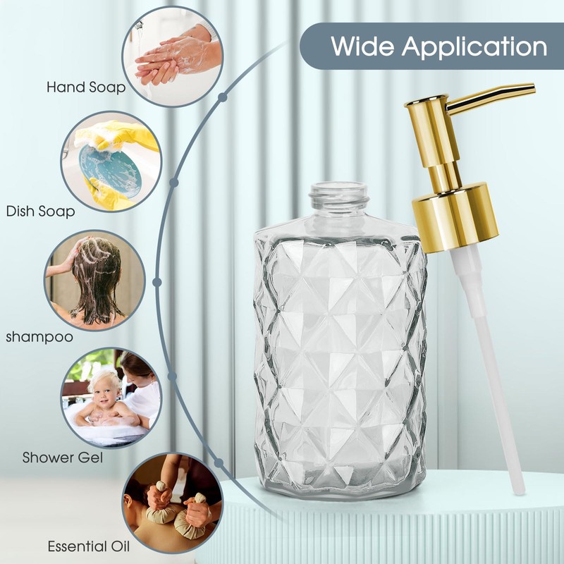 Topsky Glass Soap Dispenser with Plastic Pump,330ml Liquid Hand Soap