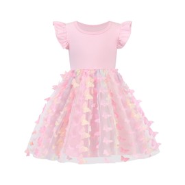 Bkixhv Toddler Baby Girl Dress Little Girls Summer Tulle Tutu Dresses Kids Flutter Sleeve Casual Party Clothes Outfit 2-7Y