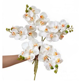 Mythlty 5 Artificial Orchid Flower Stems 18 Inches Real Touch Faux Phalaenopsis Flowers Fake Orchid Flowers Arrangements for Wedding Bouquets Indoor Décor for Home Office (White)