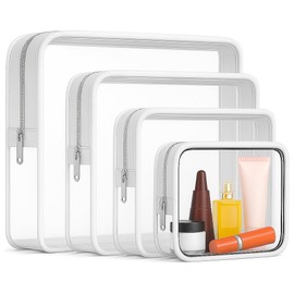 4 PCS Clear Travel Toiletries Bag, CAA Approved Waterproof Toiletry Bags, Clear Makeup Bags PVC Cosmetic Bag, Travel Essentials