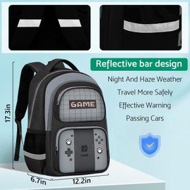 JIRAIKEI Kids Backpack for Boys,3pcs Boys Backpack with Lunch Box Set for Children Teens Elementary Middle School,Gamer Bookbag Ages 6-18,School Bookbag Travel Back Pack,17″ Large Capacity