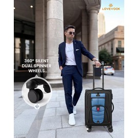 LOVEVOOK Carry on Luggage Lightweight Suitcase with DOUBLE Spinner Wheels and TSA Lock for Men Women, Black&Blue