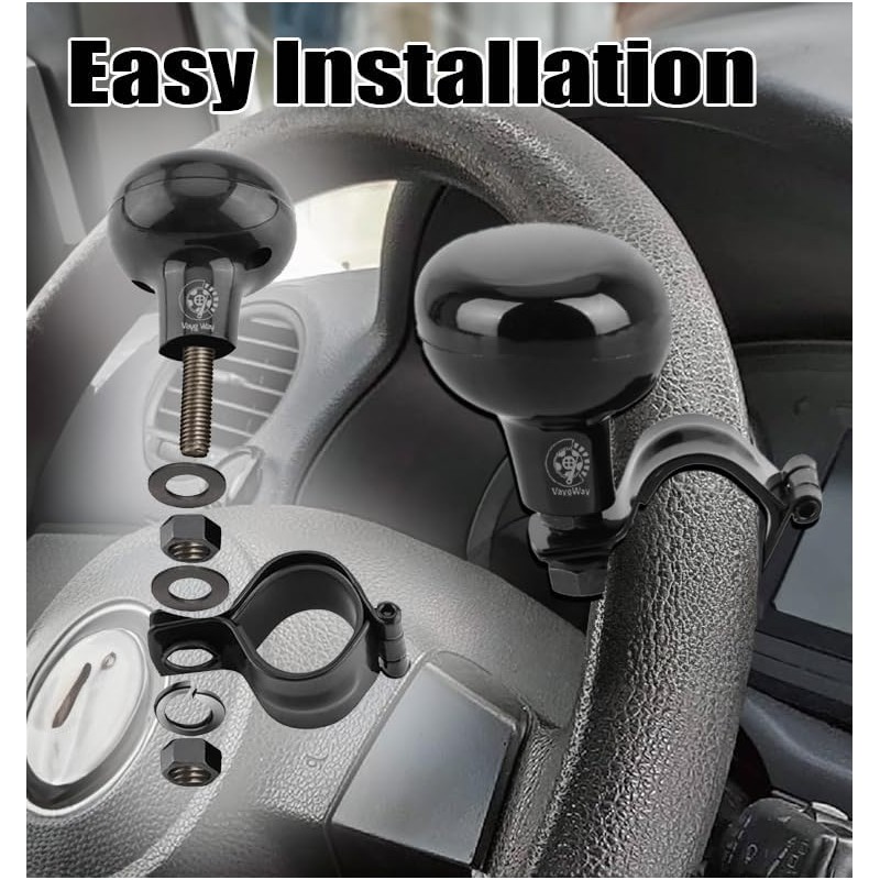Vaygway Universal Fit Vehicle Steering Wheel Suicide Spinner Knob- Black
