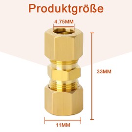 Brake Line Connectors, 4.75 mm 3/16 Inch Brake Line Connectors, Brake Line Connectors Without Flaring Connector for Brake Line, Brass, Pack of 10