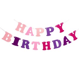 JSDJ Happy Birthday Banner Pink Wool Felt Garland Party Decorations Indoor Cute Hanging Decor for Kids Baby Girls Birthday Party Supplies