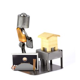 Steelman24 I Nuts and bolts sculpture Beekeeper With Wooden Hive With Business Card Holder With Personal Engraving I Handmade ornament I