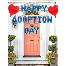 Happy Adoption Day Foil Balloons Letter Banner with Heart Balloons for Happy Gotcha Day, Child Pet Adoption Party Cat Dog Rescue Adoption Party Supplies 16inches (blue)