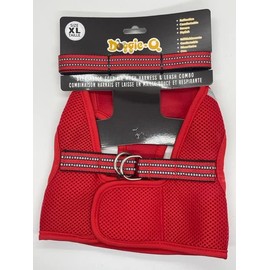 Doggie-Q Step in Dog Harness and Leash Combo, Breathable Mesh Easy to Wear Step in Vest Harness with Reflective Banding, Hook and Loop Fastener, Double D Rings, Matching 1.2m Leash (red, XL)