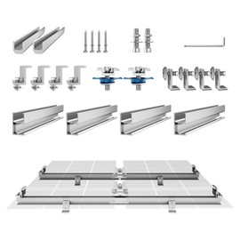 Happybuy Solar Panel Mounting Brackets, Kit with 4 x 30 Aluminum Rails. 4 End Clamps & 2 Mild Clamps, Versatile for Metal, Concrete, Wood & Tile Roofs. Easy Installation, Ideal for DIY Solar Setups.