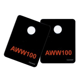 100 Pairs of Cloakie® Mini Plastic Cloakroom Tickets/Tags with 100 Luggage Loops (Black with Orange Text)