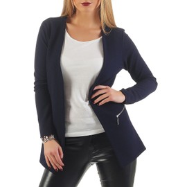501 Women's Long Blazer (A-15) - darkblue Plain, size: m
