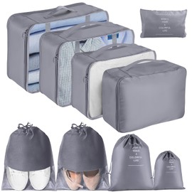 Packing Cubes for Suitcases, MOFELON 9 PCS Packing Cubes for Backpack, Waterproof Luggage Suitcase Organiser Bags, Travel Essentials Bag for Clothes Shoes,Travel Accessories -GREY