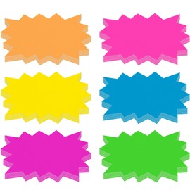 60 PCS Fluorescent Neon Signs, 6 Colors Starburst Signs for Retail Garage Sale Pricing Sign Yard Sale Supplies Price Tags Signs Poster Board Decorations (5” x 6.5”)