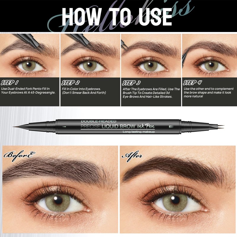 Eyebrow Pencil Dark Brown, Smudge-proof Eyebrow Pencil with 2 Fork
